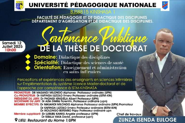 Zunza Isenda Euloge soutien sa thèse de doctorat à l’Université Pédagogique Nationale ce samedi 12 juillet 2025